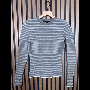 Alexander Wang Sweater Small Womens Gray Striped Fleece Pullover Top Cut Off
